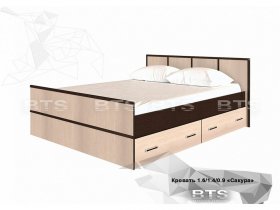 Кровать двуспальная с ящиками 1,4м Сакура (BTS) в Чернаково - chernakovo.mebel-nsk.ru | фото
