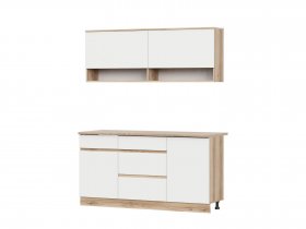 Кухонный гарнитур 1,6м Брауни (дуб делано/белый) в Чернаково - chernakovo.mebel-nsk.ru | фото