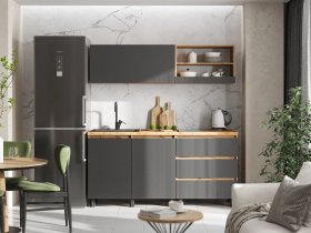 Кухонный гарнитур 1,7м Хелен  (дуб крафт золотой/графит) в Чернаково - chernakovo.mebel-nsk.ru | фото