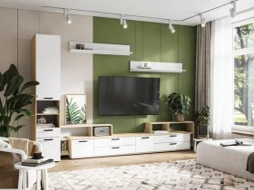 Модульная стенка Санса (дуб сонома/белый) в Чернаково - chernakovo.mebel-nsk.ru | фото